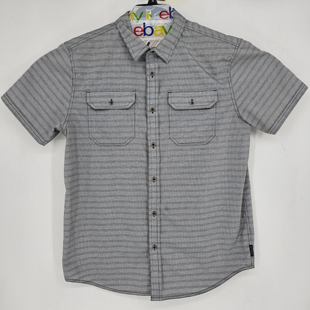 Prana Shirt‎ Mens Large Casual Short Sleeve Outdoors Hiking Button Up Gray